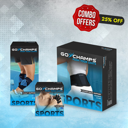 GoChamps Neoprene Lower Back Support + Calf Support + Finger Grips