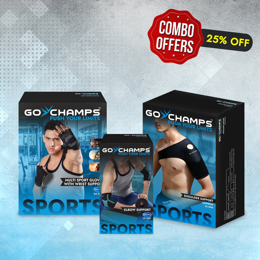 GoChamps Neoprene Shoulder Support + Multi Sports Gloves With Wrist Support + Elbow Support