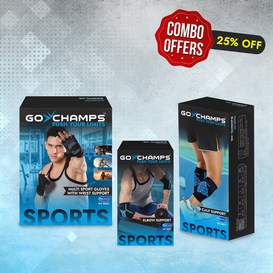 GoChamps Calf Support + Multi Sports Gloves With Wrist Support + Elbow Support